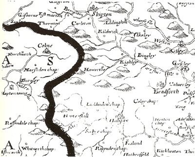Area round Skipton on the Saxton wall-map