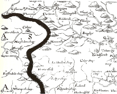 Area round Skipton on the Saxton wall-map